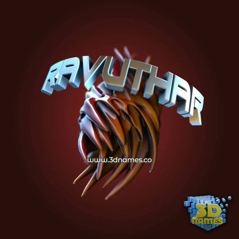 ravuthar in Red Twisted style - 3D name wallpaper