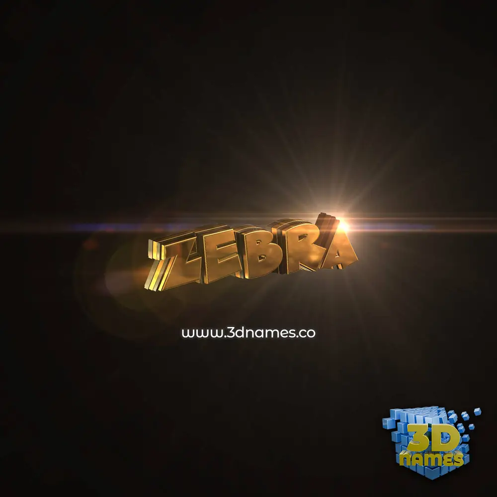 zebra in Golden Sparkle style - 3D name wallpaper