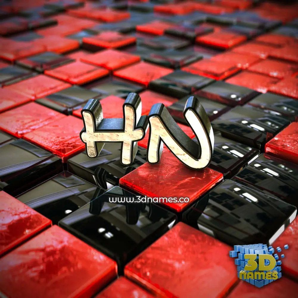 hn in Red Checkered style - 3D name wallpaper