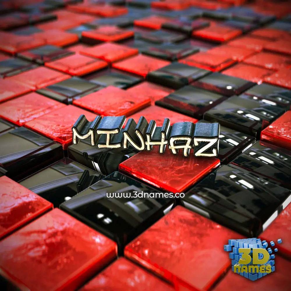 minhaz in Red Checkered style - 3D name wallpaper