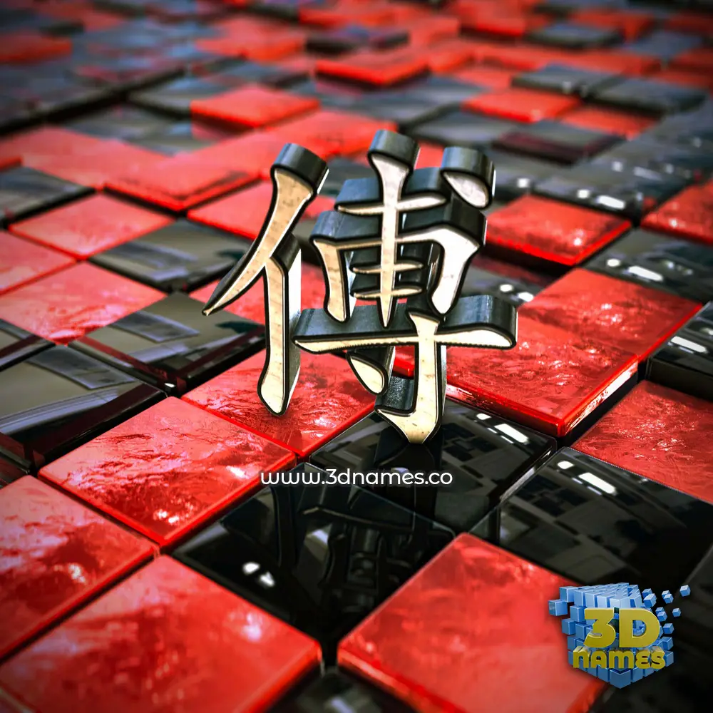 傅 in Red Checkered style - 3D name wallpaper