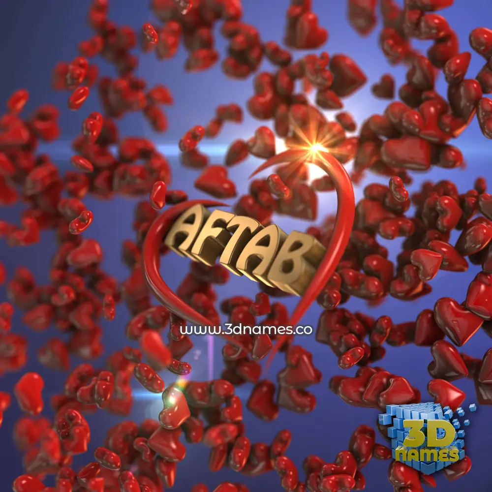 aftab in Hearts style - 3D name wallpaper