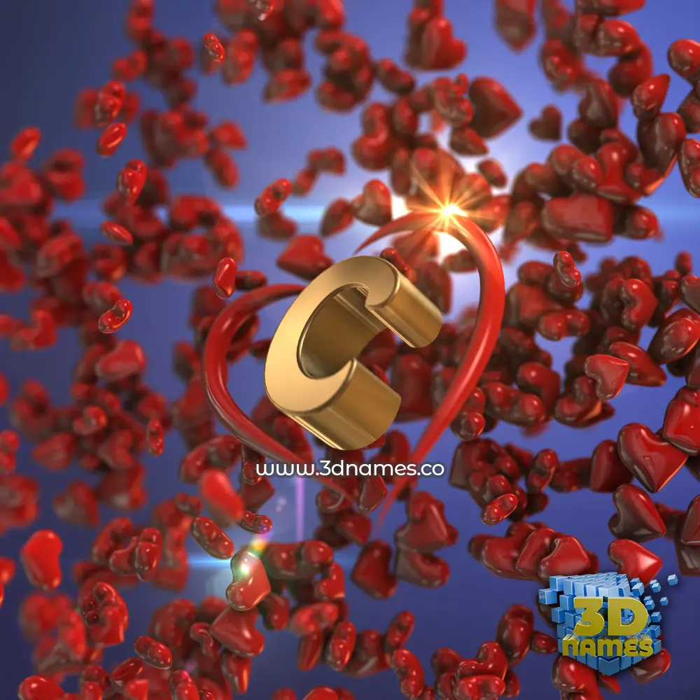 c in Hearts style - 3D name wallpaper