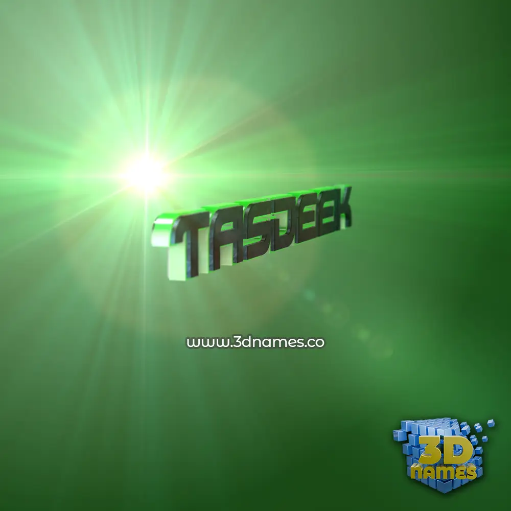 tasdeek in Green Light style - 3D name wallpaper