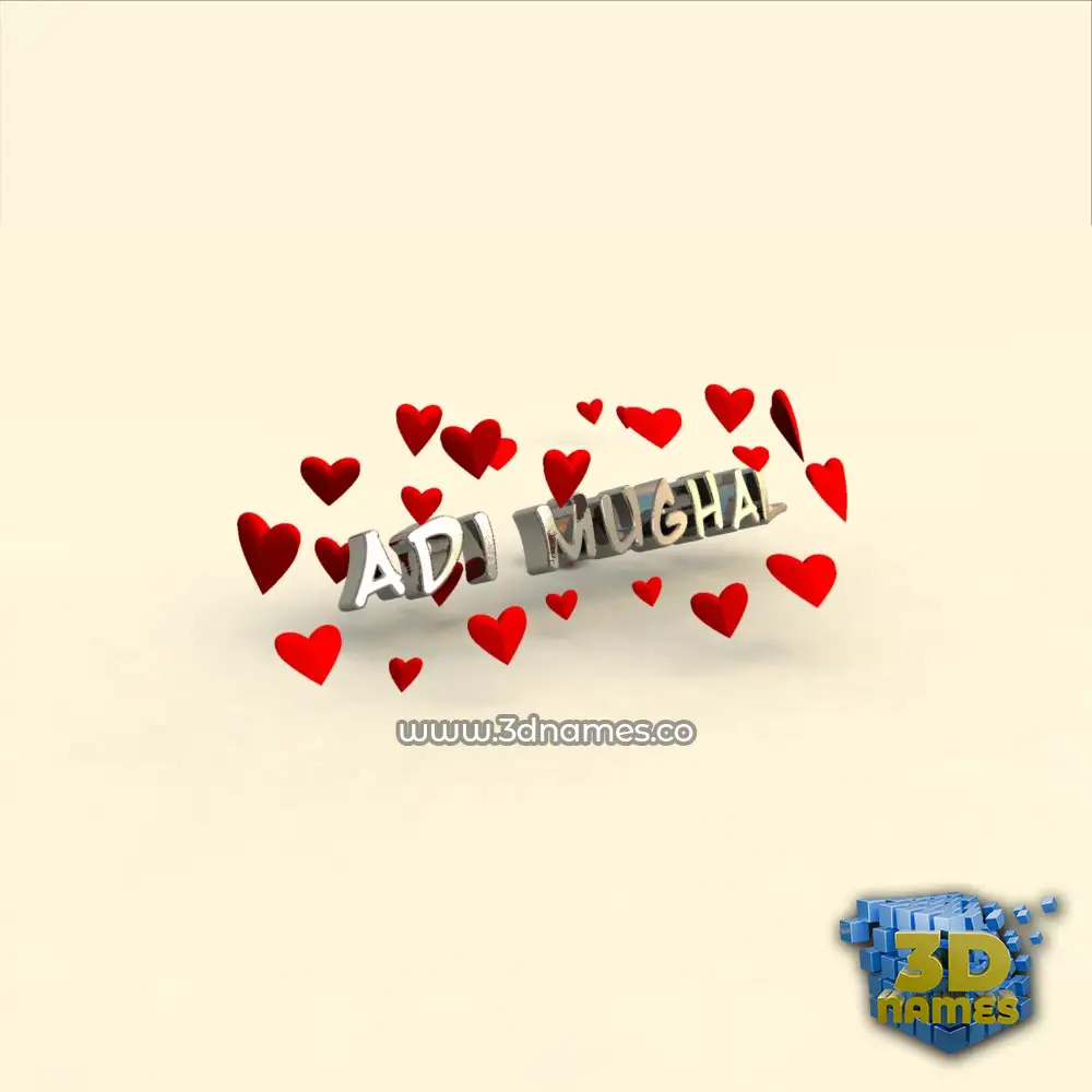 adi mughal in In Love style - 3D name wallpaper