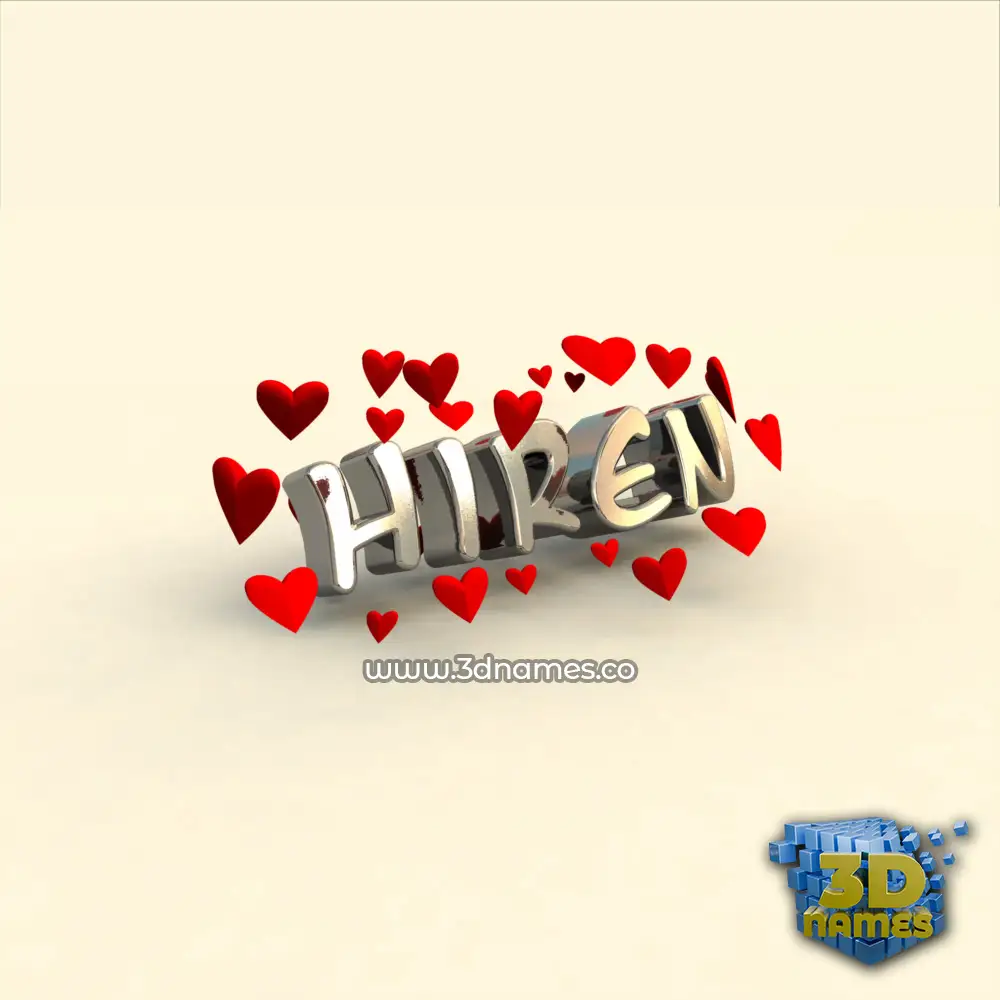 hiren in In Love style - 3D name wallpaper