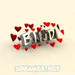 bindi in In Love style - 3D name wallpaper