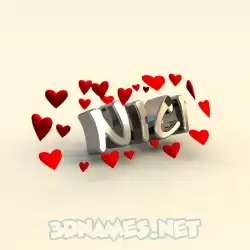 nici in In Love style - 3D name wallpaper