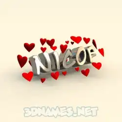 nicof in In Love style - 3D name wallpaper