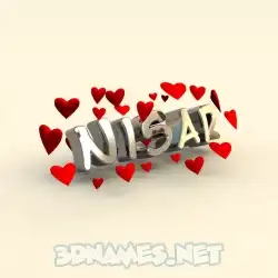 nisar in In Love style - 3D name wallpaper