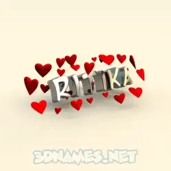 ritika in In Love style - 3D name wallpaper