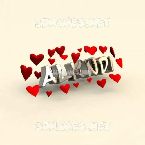 alkndi in In Love style - 3D name wallpaper