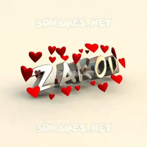 zakou in In Love style - 3D name wallpaper