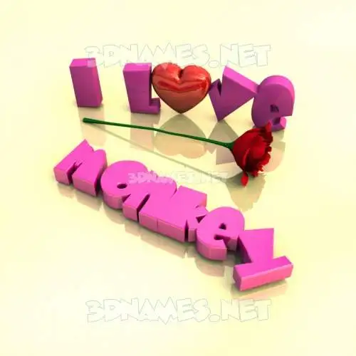 monkey in I Love ??? style - 3D name wallpaper