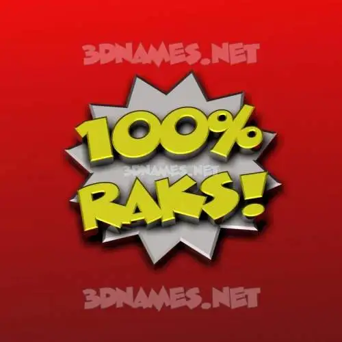 raks in 100 Percent style - 3D name wallpaper