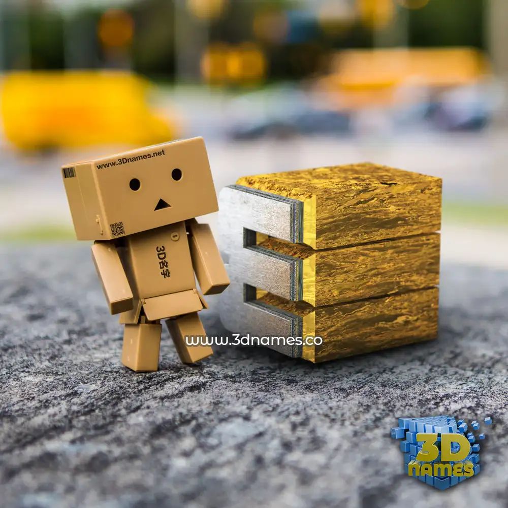 e in Hello Danbo style - 3D name wallpaper