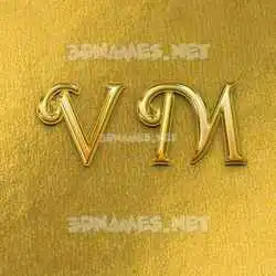 v m in All Gold style - 3D name wallpaper