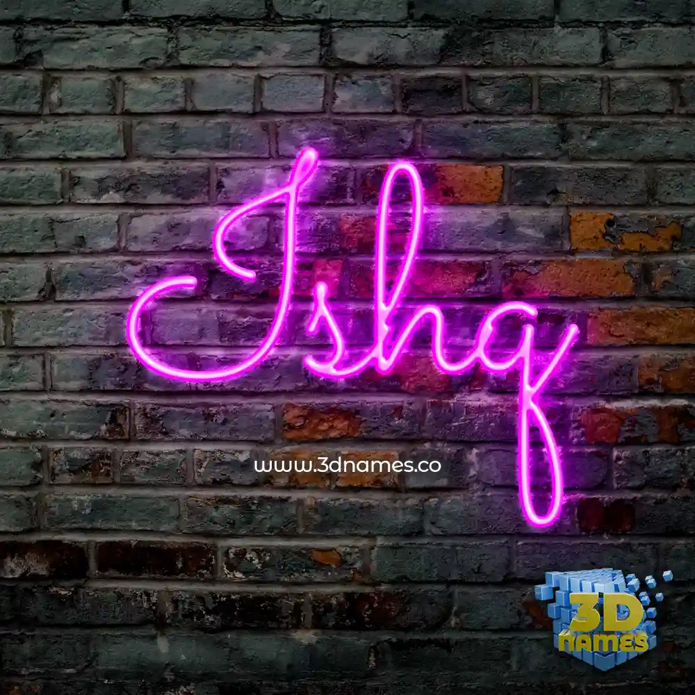 ishq in Pink Neon style - 3D name wallpaper