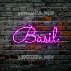 basil in Pink Neon style - 3D name wallpaper