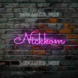 nickkom in Pink Neon style - 3D name wallpaper