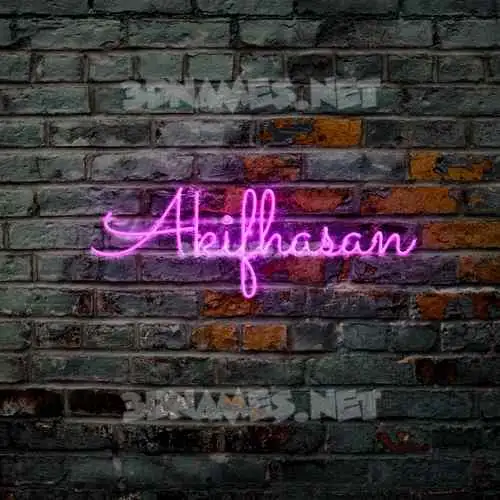 akifhasan in Pink Neon style - 3D name wallpaper