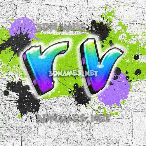 r v in Graffiti Grunge style - 3D name wallpaper