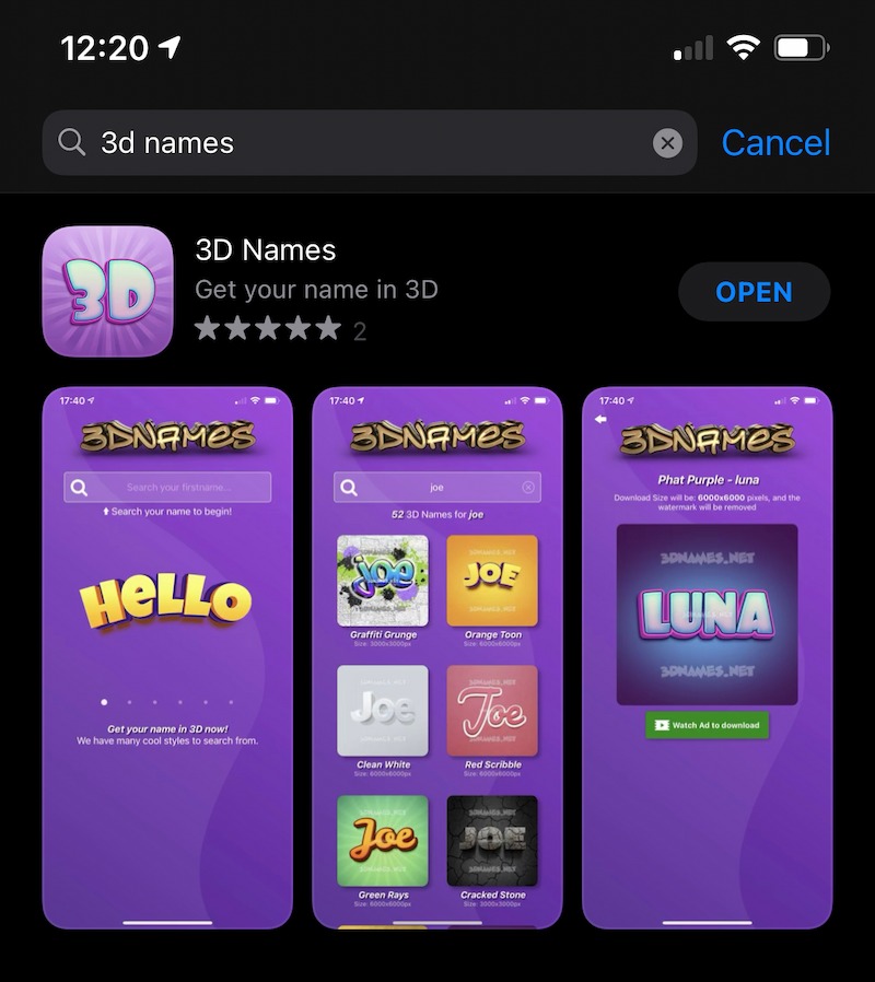 3D Names - in the Apple App Store